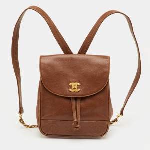 مملوكة مسبقًا Chanel CC Drawstring Vintage Brown Caviar Leather Backpack