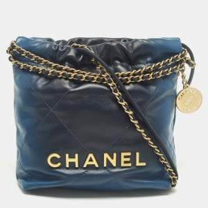 Pre Owned Chanel 22 Mini Ombre Blue Quilted Leather Chain Bag