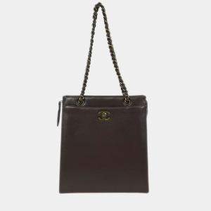 Pre Owned Chanel Brown Calfskin Shoulder Tote Bag