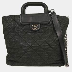Pre Owned Chanel Black Iridescent Calfskin In The Mix Shopping Tote