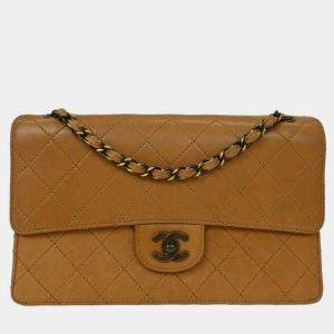 Pre Owned Chanel Brown Calfskin Medium Single Flap Shoulder Bag
