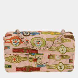 Pre Owned Chanel Pink Satin Cuba Cigare Print Shoulder Bag