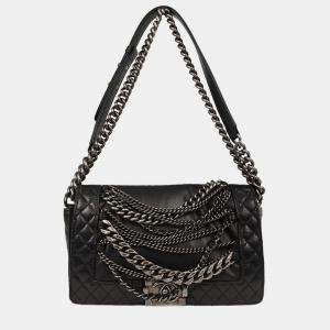 Pre Owned Boy Chanel Black Lambskin Medium Shoulder Bag