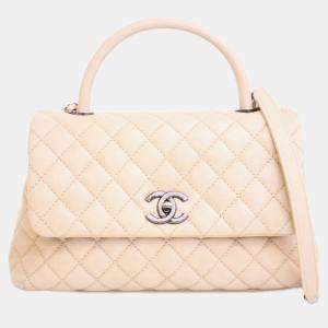 Pre Owned Chanel Brown Medium Quilted Caviar Coco Top Handle Bag
