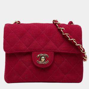 مملوكة مسبقًا Chanel Coco Mark Mini Matelasse 17 Chain Shoulder Bag Red Cotton