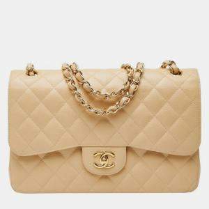مملوكة مسبقًا Chanel Coco Mark Matelasse 30 Double Flap Chain Shoulder Bag In Beige Caviar Skin