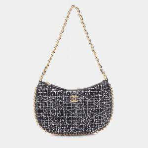 مملوكة مسبقًا حقيبة كتف شانيل كوكو مارك قماش أسود/أبيض