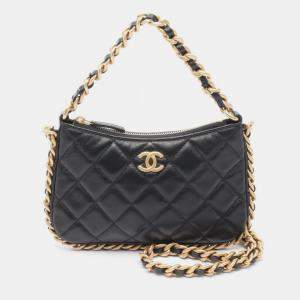 Pre Owned Chanel Matelasse Shoulder Bag Lambskin (Sheepskin) Black