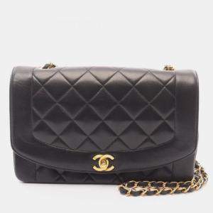 مملوكة مسبقًا Chanel Matelasse Diana Flap Shoulder Bag In Lambskin Leather Black