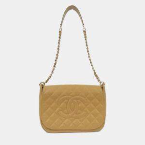 Pre Owned Chanel Beige Leather Shoulder Bag