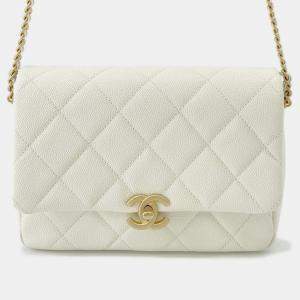 Pre Owned حقيبة كتف سلسلة شانيل ماتيلاسي كوكو مارك جلد كافيار أبيض