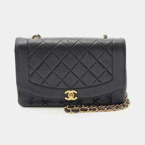 Pre Owned Chanel Matelasse Diana Flap Shoulder Bag Lambskin (Sheepskin) Black