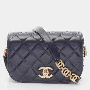 Pre Owned Chanel Matelasse Shoulder Bag In Leather And Suede Navy Blue