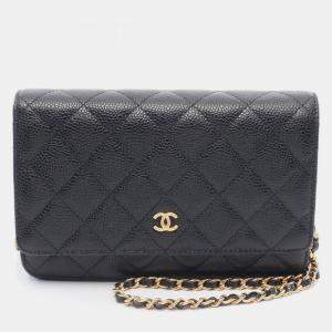 Pre Owned Chanel Matelasse Shoulder Bag Calfskin Leather Black