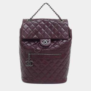 Pre Owned Chanel Bordeaux Leather Backpack