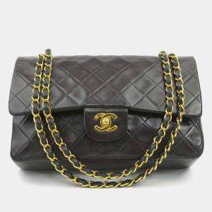 مملوكة مسبقًا Chanel Matelasse Shoulder Bag With Double Flap Leather Metal Black And Gold