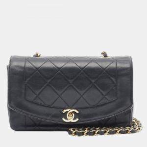 Pre Owned Chanel Matelasse Diana Flap Shoulder Bag Lambskin (Sheepskin) Black
