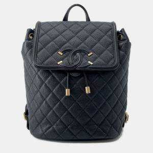 مملوكة مسبقًا Chanel Backpack Matelasse Coco Mark Cc Filigree Caviar Skin Black