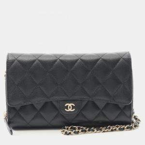 Pre Owned Chanel Matelasse Shoulder Bag Calfskin Leather Black