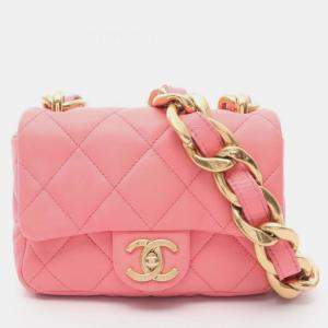 Pre Owned Chanel Matelasse Shoulder Bag Lambskin Leather Pink