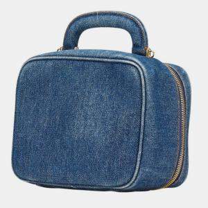 Pre Owned Chanel Coco Mark Vanity Bag Shoulder 2-Way Indigo Blue Denim