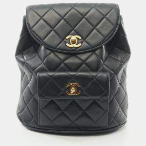 Pre Owned Chanel Matelasse Backpack Lambskin (Sheepskin) Black