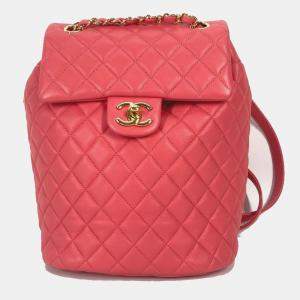 Pre Owned Chanel Cc Coco Mark Matelasse Quilted Backpack In Lambskin Pink