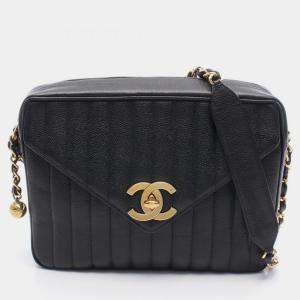 Pre Owned Chanel Mademoiselle Deka Coco Mark Shoulder Bag In Grained Calfskin Leather Black