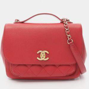 Pre Owned Chanel Matelasse Shoulder Bag Calf Leather (Cowhide) Red