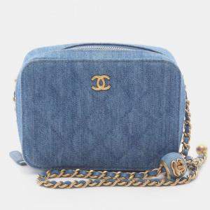 Pre Owned Chanel Matelasse Shoulder Bag Denim Blue
