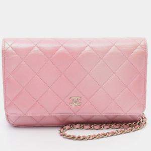 Pre Owned Chanel Matelasse Shoulder Bag Lambskin Leather Pink