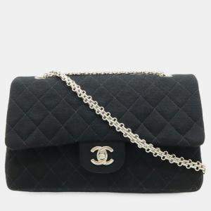 Pre Owned حقيبة كتف سلسلة شانيل ماتلاس ٢٥ بعلامة كوكو مزدوجة قطن جيرسي أسود