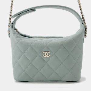 Pre Owned Chanel Matelasse Coco Mark Chain Hobo Bag In Caviar Skin Mint Blue