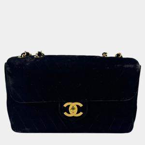 Pre Owned Chanel Shoulder Bag Velvet Black Gold