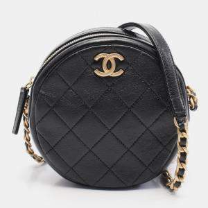 مملوكة مسبقًا Chanel Matelasse Round Mini Shoulder Bag Leather Black