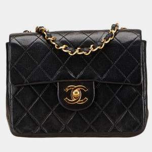 Pre Owned Chanel Mini Matelasse Coco Mark Chain Shoulder Bag In Black Lambskin