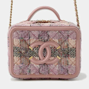 مملوكة مسبقًا Chanel Cc Filigree Tweed Vanity Bag Small Chain Shoulder