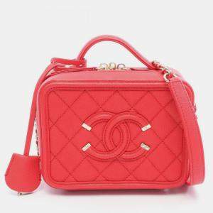 Pre Owned Chanel Cc Figley Small Vanity Bag Shoulder In Calfskin Leather Red