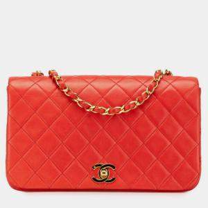 Pre Owned Chanel Matelasse 23 Coco Mark Full Flap Chain Shoulder Bag In Red Lambskin