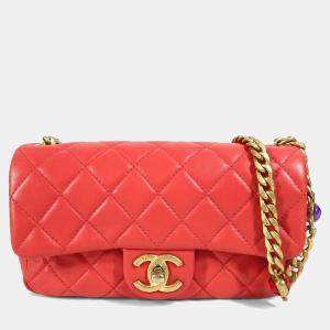 مملوكة مسبقًا Chanel  Cc Coco Mark Matelasse Jeweled Double Chain Bag With Flap Shoulder In Lambskin Red