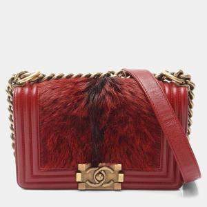 Pre Owned حقيبة كتف شانيل بوي شانيل صغيرة جلد وفرو أحمر