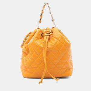 Pre Owned Chanel Matelasse Backpack Bag In Calfskin Leather Orange