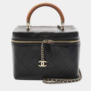 Pre Owned Chanel Matelasse Vanity Bag Shoulder In Lambskin Leather Black