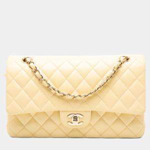 مملوكة مسبقًا Chanel Yellow Medium Classic Lambskin Double Flap