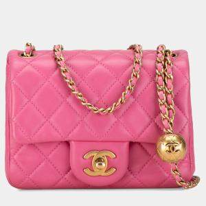مملوكة مسبقًا Chanel Pink Mini Square Classic Lambskin Pearl Crush Single Flap
