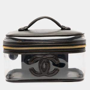 مملوكة مسبقًا Chanel Black White CC Vinyl and Calfskin Vanity Case