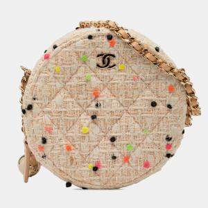 مملوكة مسبقًا Chanel Brown CC Quilted Tweed Round Crossbody