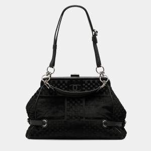 مملوكة مسبقًا Chanel Black CC Check Embossed Velvet Belted Side Frame Bag
