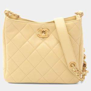 مملوكة مسبقًا Chanel Matelasse Small Hobo Bag Shoulder Lambskin Sheepskin Yellow