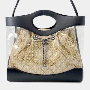 مملوكة مسبقًا Chanel Matelasse Coco Mark Vinyl Raffia Tote Bag Black